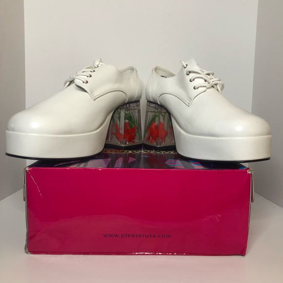 Pleaser - Funtasma Pimp-02 White Patent Platform Shoes with Aquarium Heel - Men - Picture 13 of 14